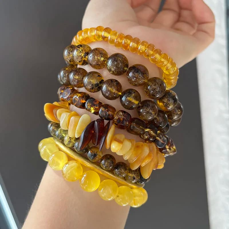 أساور كهرمان أصلية للجنسين خرز غير منتظم أصلي جديد أسود طبيعي أخضر طبي شفاء مجوهرات مصنع هدية فريدة من نوعها - 3