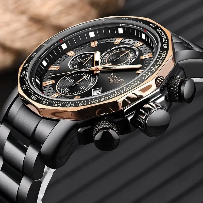 LIGE New Sport Chronograph Mens Watches Top Brand Luxury Full Steel Quartz Clock Waterproof Big Dial Watch Men Montre Homme - 2