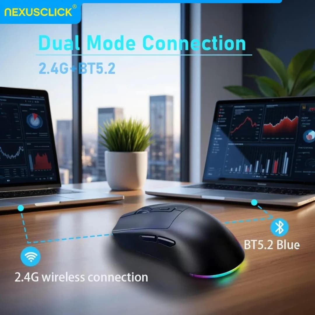 NexusClick Dual Mode Wireless Gaming Mouse,Lightweight RGB Backlit Magnetic Charging Dock DPI Adjustable Ergonomic for Laptop PC - 6