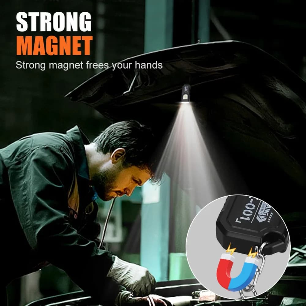مصباح يدوي صغير COB LED مع سلسلة مفاتيح قابل لإعادة الشحن عبر USB مع مغناطيس محمول قوي لإضاءة العمل في حالات الطوارئ بالخارج - 6
