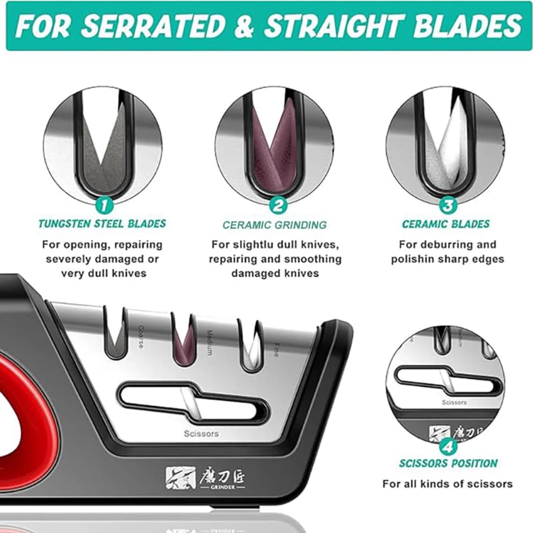Four in one kitchen sharpener restores serrated blade knives and scissors, diamond tungsten steel ceramics - 3