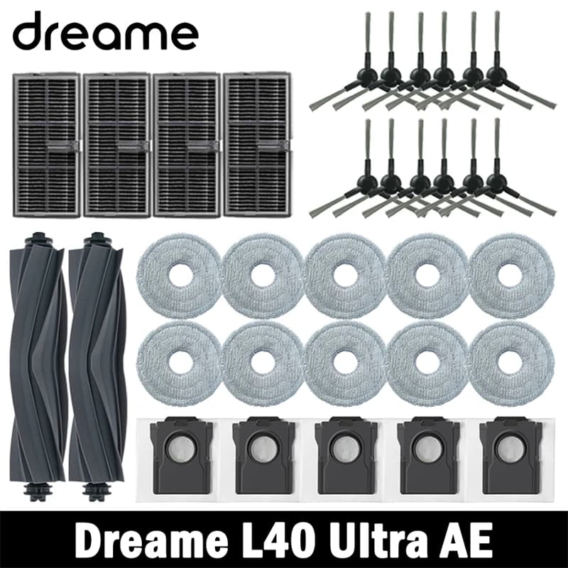 إكسسوارات استبدال لمكنسة Dreame L40 Ultra AE، فرشاة جانبية رئيسية، فلتر HEPA، قطع قماش للمسح، كيس غبار