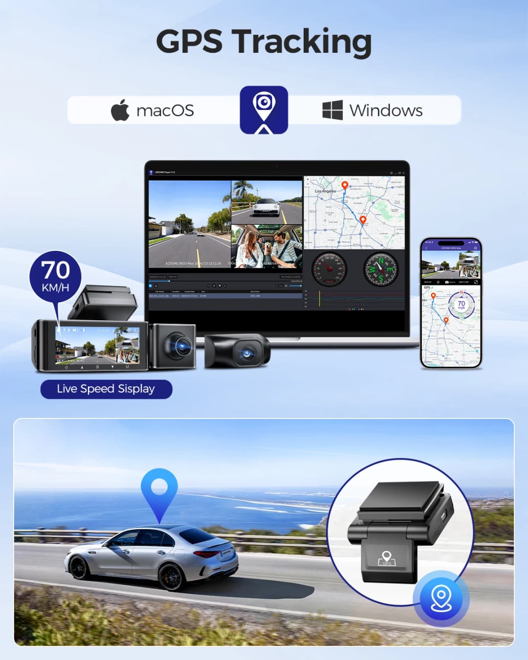 كاميرا داش AZDOME M550 ماكس بدقة 4K + 2.5K مع نظام تحديد المواقع المدمج وواي فاي وزاوية رؤية 150 درجة وشاشة ركن 24 ساعة ورؤية ليلية - 5