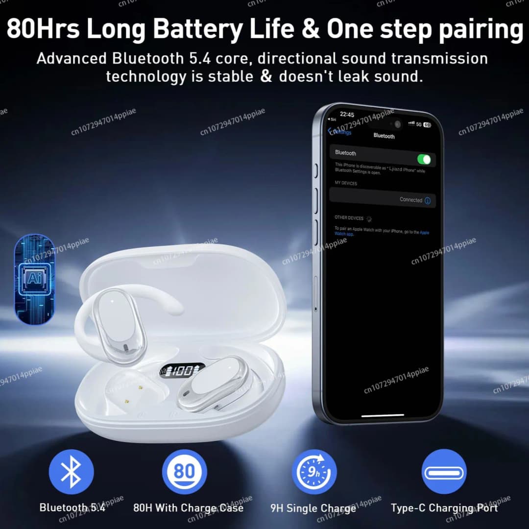 سماعات بلوتوث لاسلكية مفتوحة الأذن OWS سماعات فوق الأذن عزل الضوضاء ميزة قابلة للدوران مع مايكروفون صوت محمول - 5