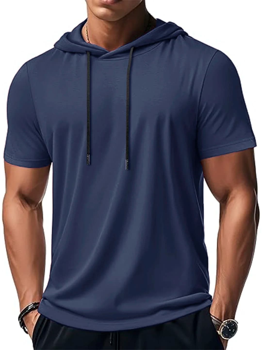 Men's Trendy And Fashionable Thin Style Breathable Loose Outdoor Running Casual Top Sports Short Sleeved T-shirt Hooded Style - 5
