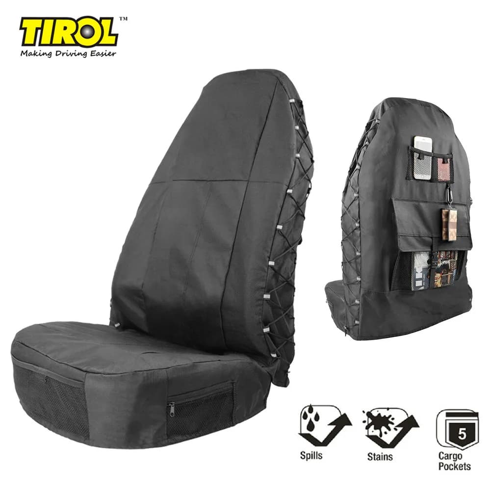 Universal Car Front Seat Cover Waterproof Polyester Seat Protectors Nonslip Backing Dust-proof Covers with Organizer For Cars Bu - 2
