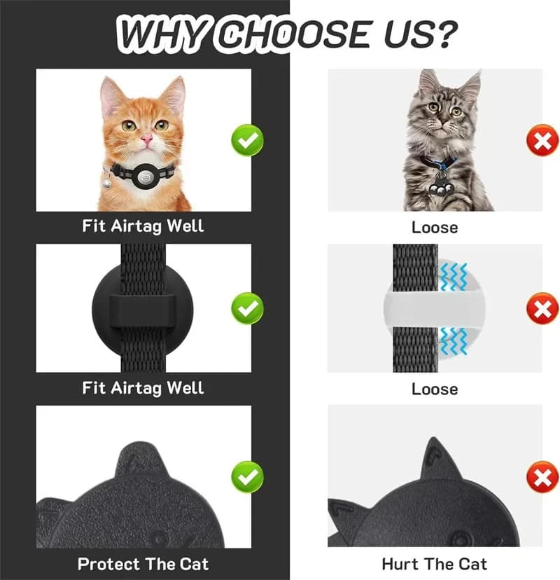 Cat Collar Compatible with Apple Airtag with Bell Adjustable Safety Buckle Reflective GPS Collar for Kittens Puppies 7-12In - 5