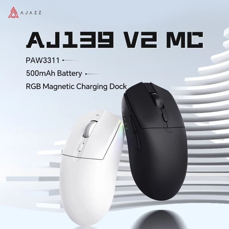 ماوس ألعاب AJAZZ AJ139 V2 MC PAW3311 لاسلكي مع قاعدة شحن مغناطيسية RGB 24000DPI بلوتوث/سلكي ماوس للاعبي الكمبيوتر