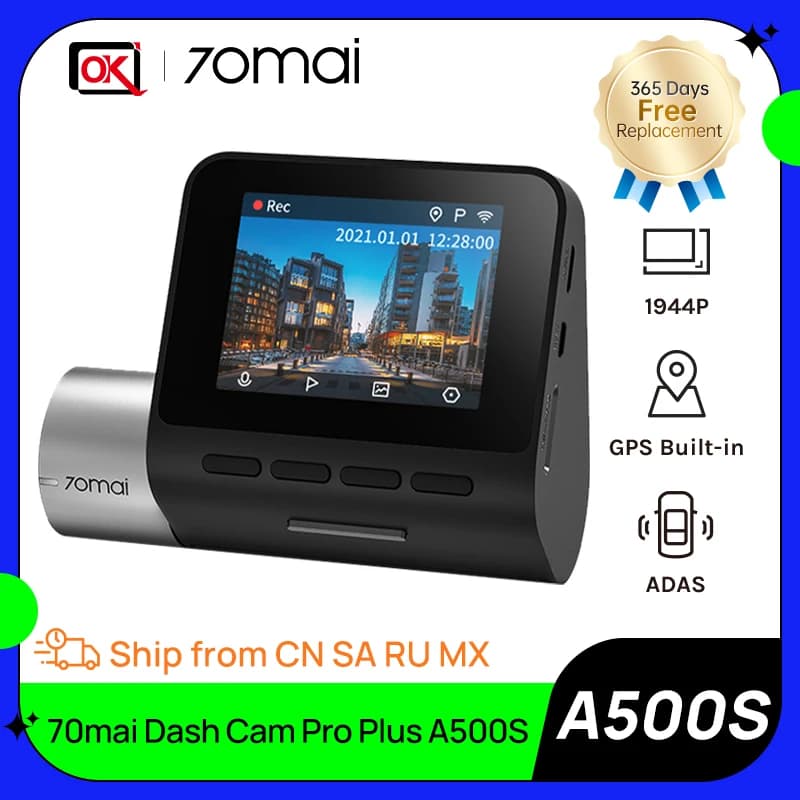 70mai Dash Cam Pro Plus A500S Built-in GPS ADAS,wifi Car DVR 1944PHD Recoeding Support Rear Cam 24H Parking Monitor,Night Vision