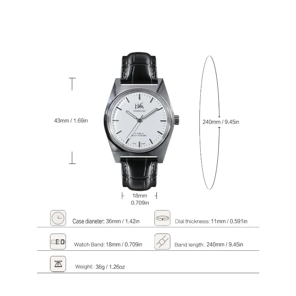 36mm Shanghai Men's Watch Retro 7120 Manual Mechanical Movement Minimalist Business Mechanical Wristwatches Drop Shipper - 5