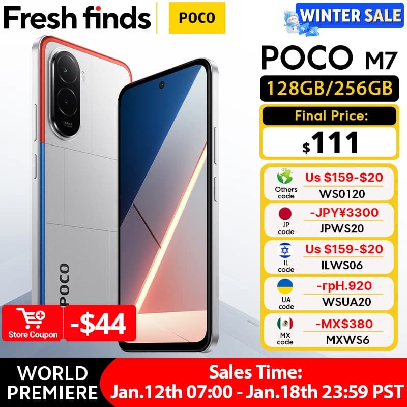 جديد هاتف ذكي POCO M7 إصدار عالمي 128GB 256GB معالج Snapdragon 685 بطارية 7000mAh كاميرا 50MP شاشة غامرة 6.9 بوصة FHD+ شحن 33W