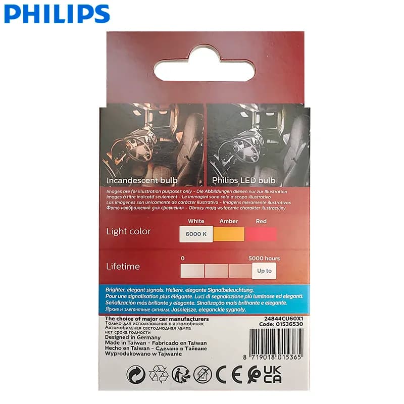 مصابيح إشارة LED داخلية للشاحنات فيليبس 24V Ultinon Pro6000 T10 W5W، إضاءة بيضاء دافئة 4000K، مصباح قراءة لوحة 24961WU60X2 - 4
