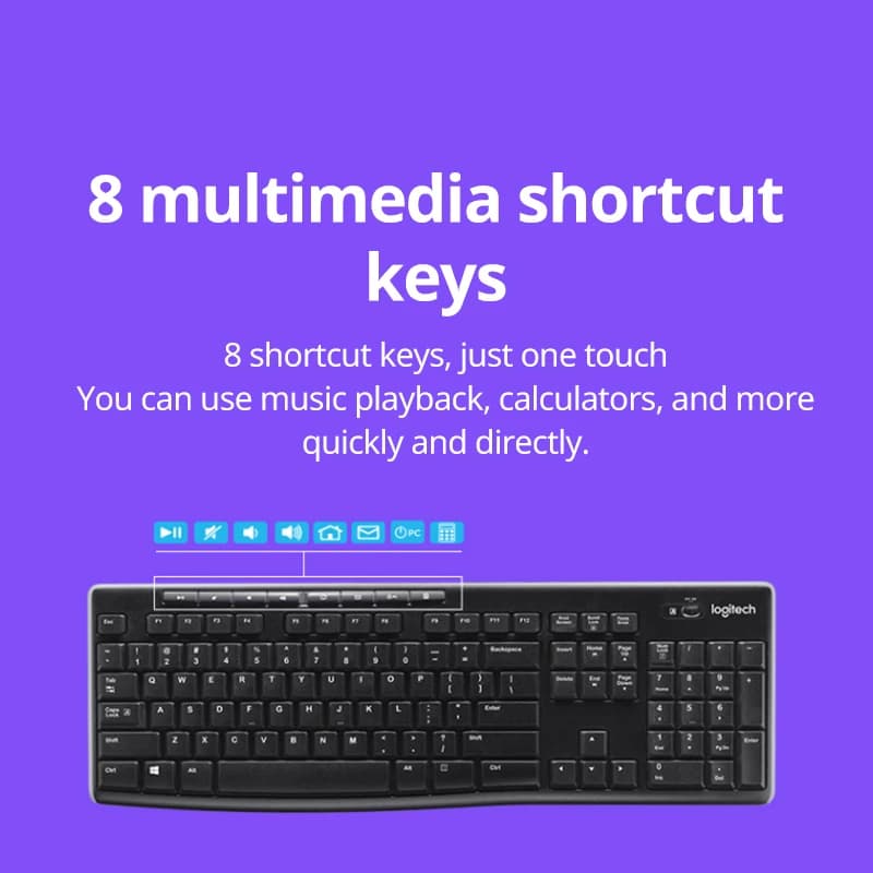 مجموعة Logitech MK270، لوحة مفاتيح وفأرة لاسلكية، مناسبة للكمبيوتر المحمول، لوحة مفاتيح مكتبية كاملة الحجم مع مستقبل 2.4G - 3