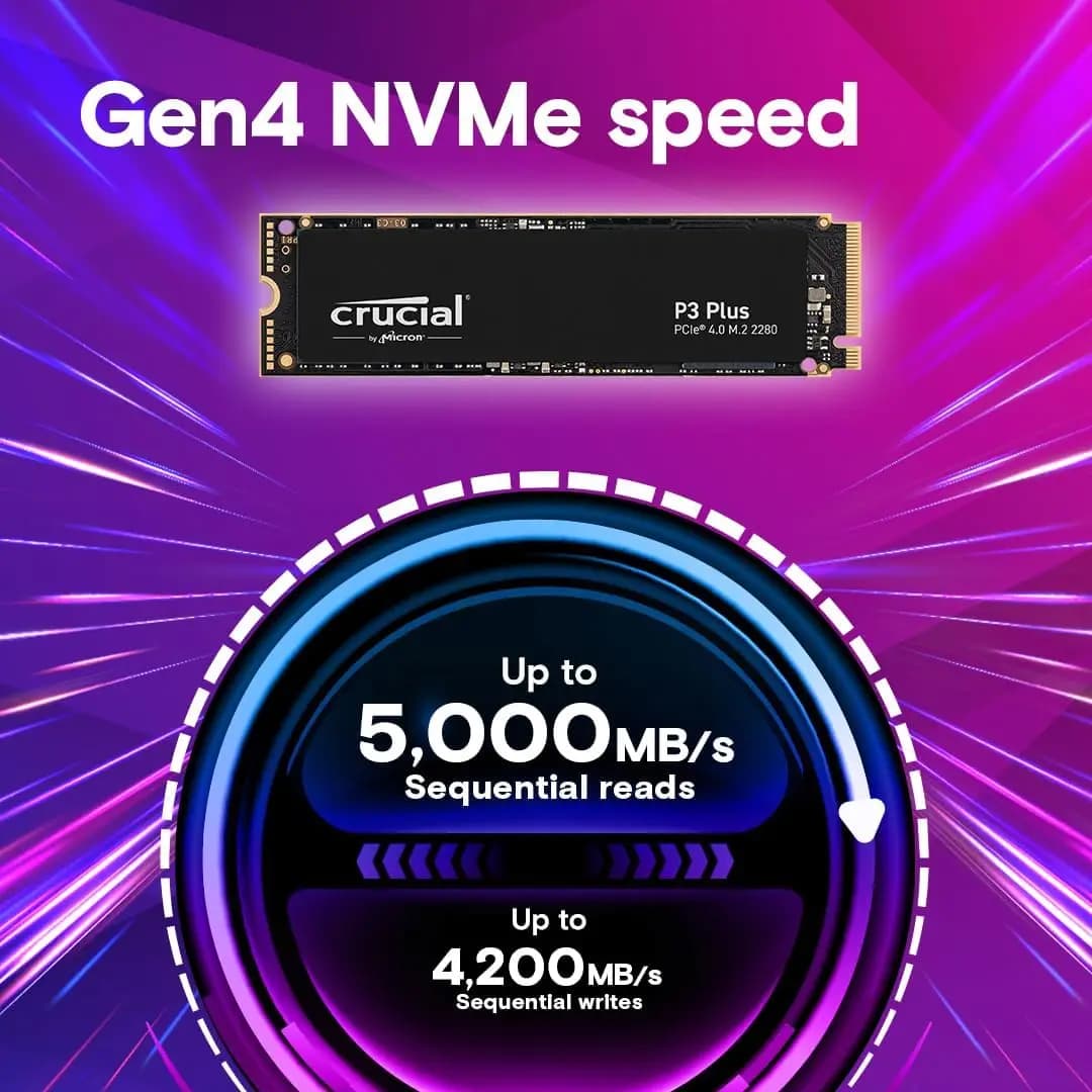 Original Crucial P3 Plus 2TB 1TB 500GB M.2 2280 SSD PCIe Gen4 NVMe SSD Up to 5,000MB/s Read Internal Solid State Drive - 5