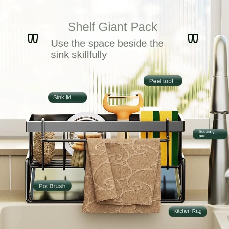 رف المطبخ من الفولاذ المقاوم للصدأ، رف تصريف إسفنجي، رف تصريف الحوض، مستلزمات غسل الأطباق، تخزين قماش الأطباق، رف الصرف - 4