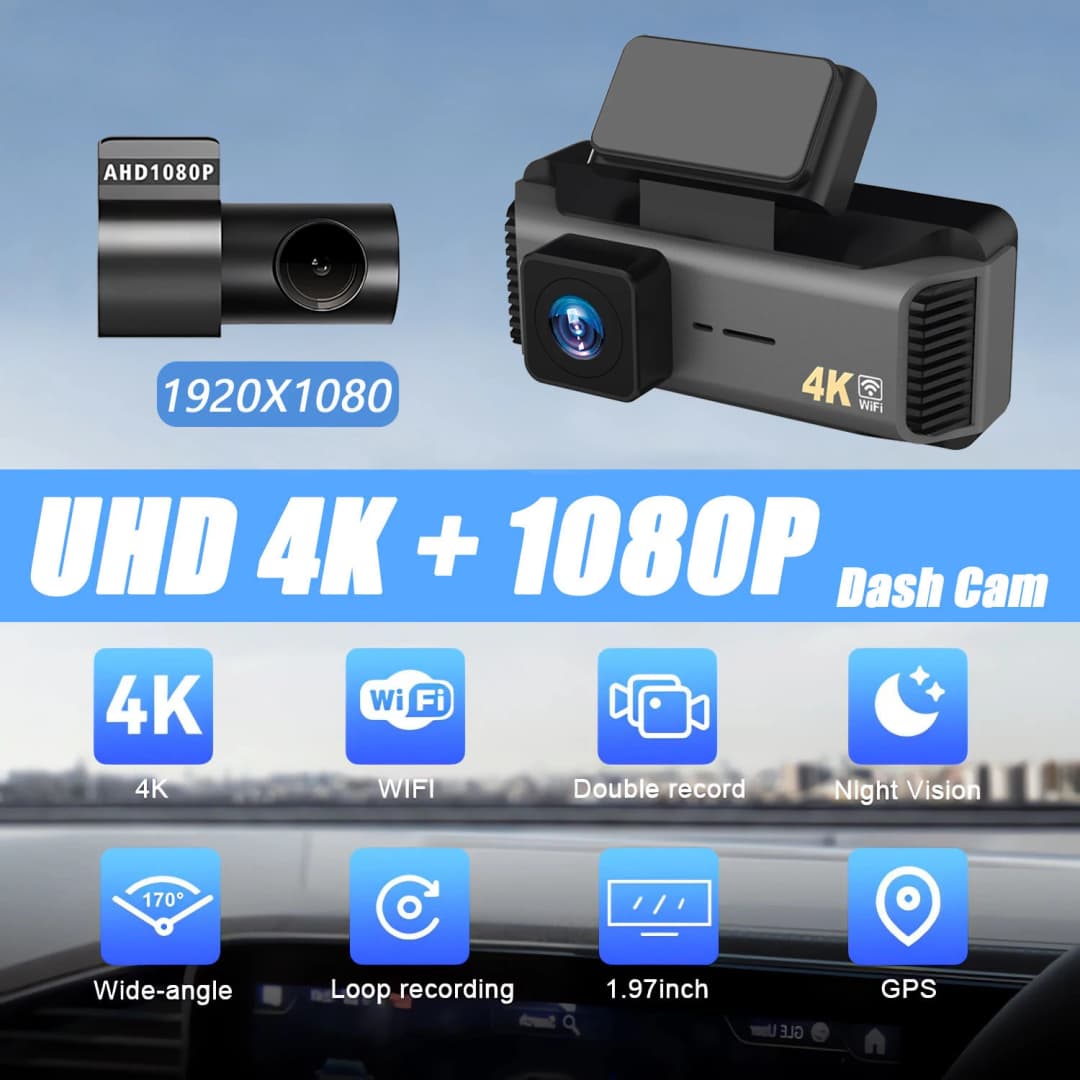 كاميرا سيارة DVR 4K 5G WIFI GPS مصغرة كاميرا لوحة قيادة أمامية وخلفية عدسة مزدوجة صندوق أسود مسجل فيديو قيادة رؤية ليلية - 2