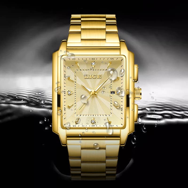 LIGE Fashion Business Watch Men Square Sport Waterproof Watches For Men Top Brand Luxury Military Quartz Chronograph Wristwatch - 6