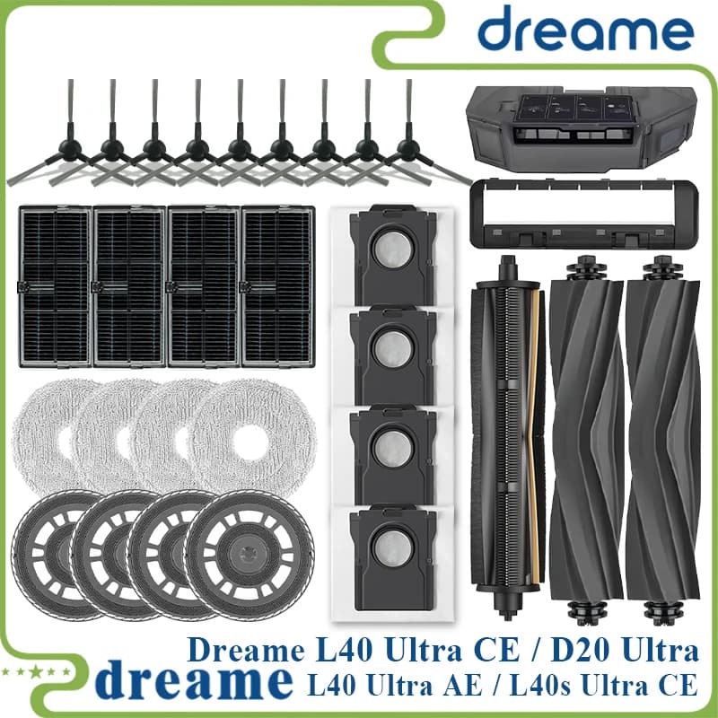 Dreame L40 Ultra AE / L40 Ultra CE/ L10s Ultra CE/D20 Ultra Parts,main brush, edge brush, cloth, dust bag, filter screen