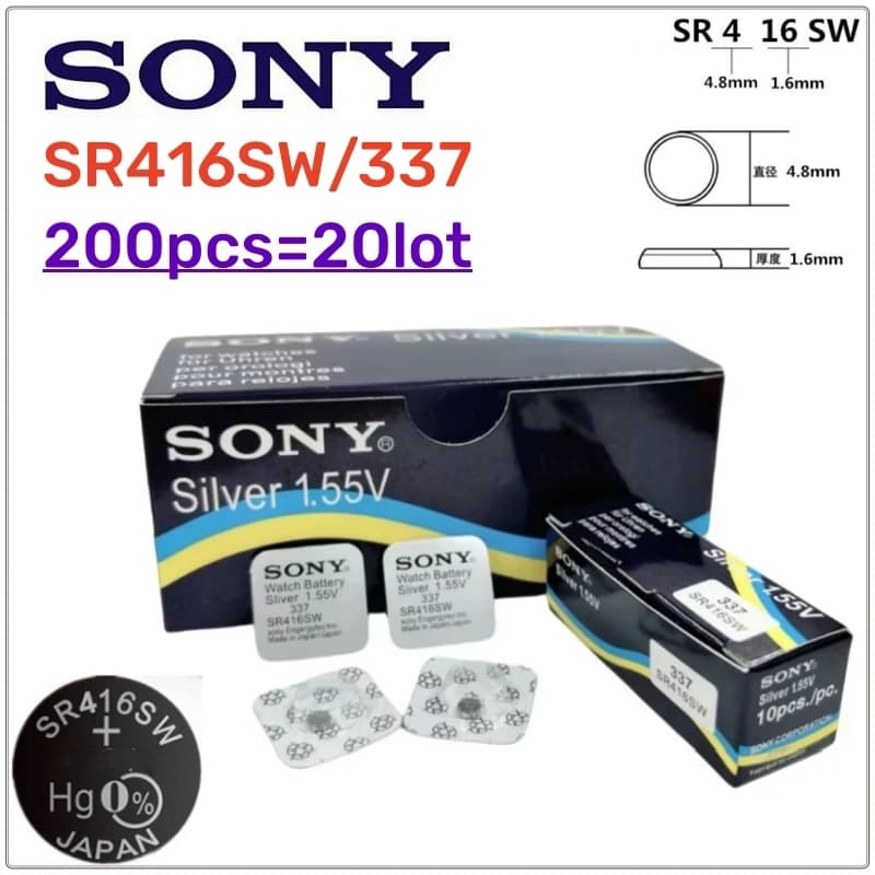 200 قطعة أصلية من بطارية ساعة SONY 337 SR416SW بطارية 623 D337 V337 SP337 1.55V تغليف مستقل