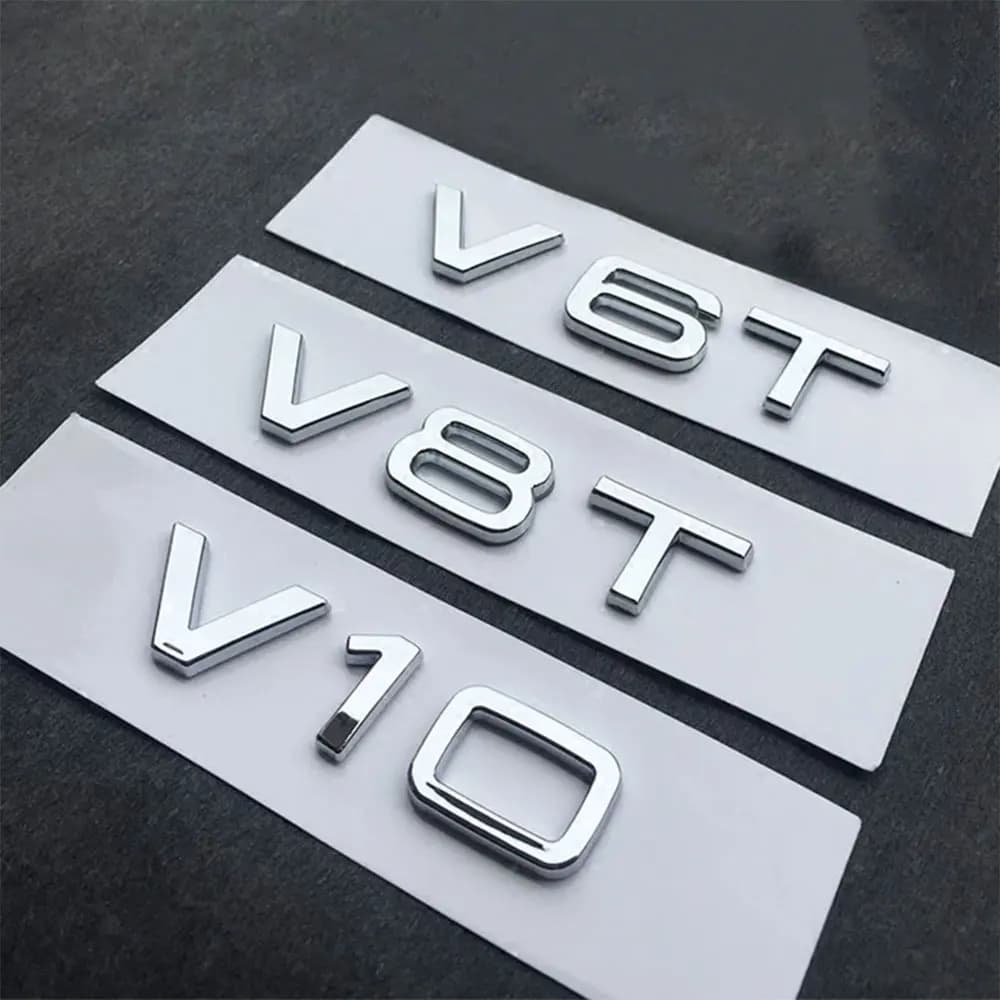 3D ABS Chrome Black Logo V6T V8T V10 Emblem Car Fender Side Badge Decals For A4L A5 A6L A7 S4 S5 Car Sticker Accessories - 2
