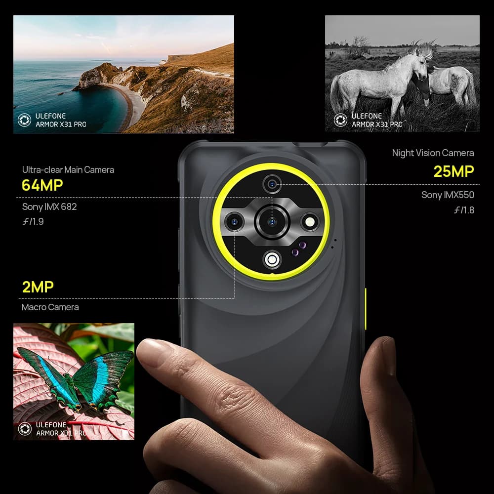 هاتف Ulefone Armor X31 Pro 5G متين بنظام Android 14 هاتف ذكي 6.56 بوصة 16 جيجابايت + 256 جيجابايت كاميرا ليلية 25 ميجابكسل 64 ميجابكسل 6050 مللي أمبير في الساعة NFC 120 هرتز IR - 2