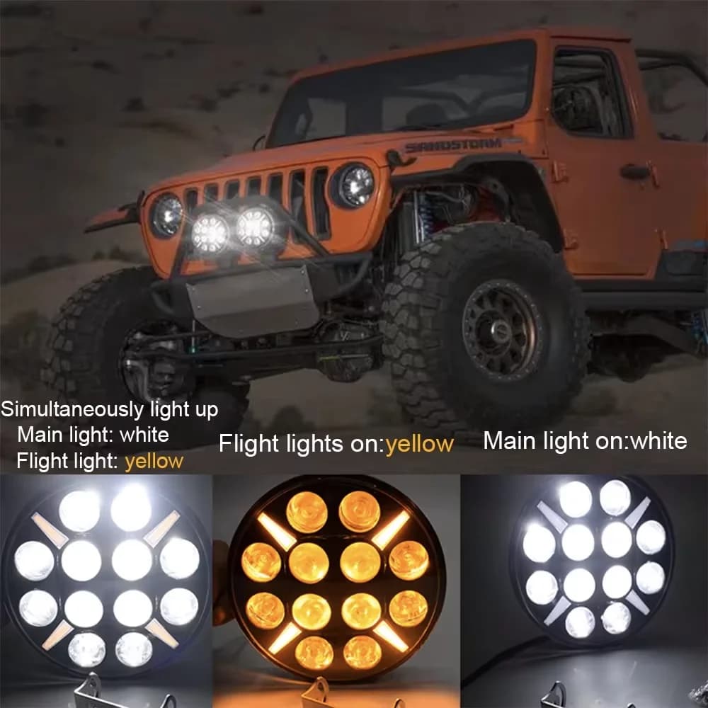 1/2 قطعة إضاءة عمل LED مستديرة 7 بوصة/9 بوصة 120 واط 12 فولت 24 فولت أصفر أبيض LED DRL مصباح ضباب للطرق الوعرة لسيارات الشاحنات 4X4 4WD إكسسوارات السيارات - 5
