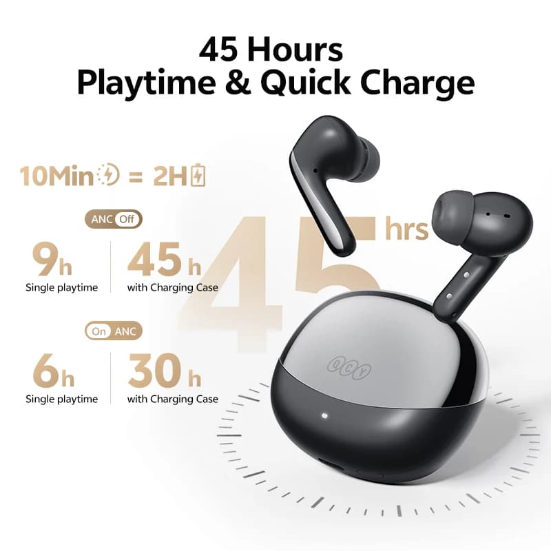 QCY BH25HT19A MeloBuds N60 Hybrid ANC Wireless Bluetooth 6.0 Earbuds LDAC Hi-Res Audio Dual Driver Headphone Bass Boost Earphone - 6