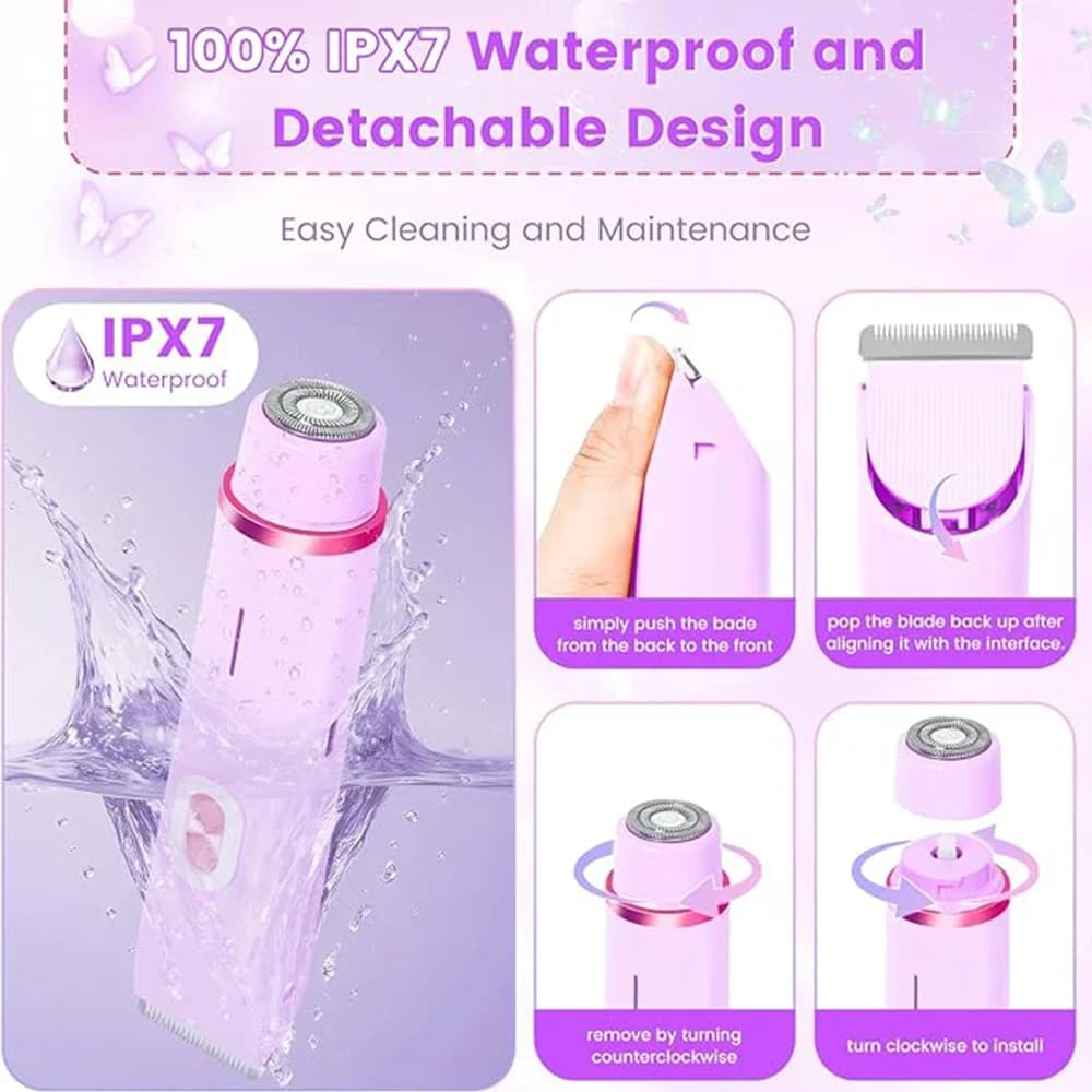 ماكينة حلاقة كهربائية 2 في 1 للنساء ماكينة حلاقة مزدوجة الرأس لقص شعر العانة IPX7 مقاومة للماء للاستخدام الرطب والجاف ماكينة حلاقة بيكيني للجسم - 5
