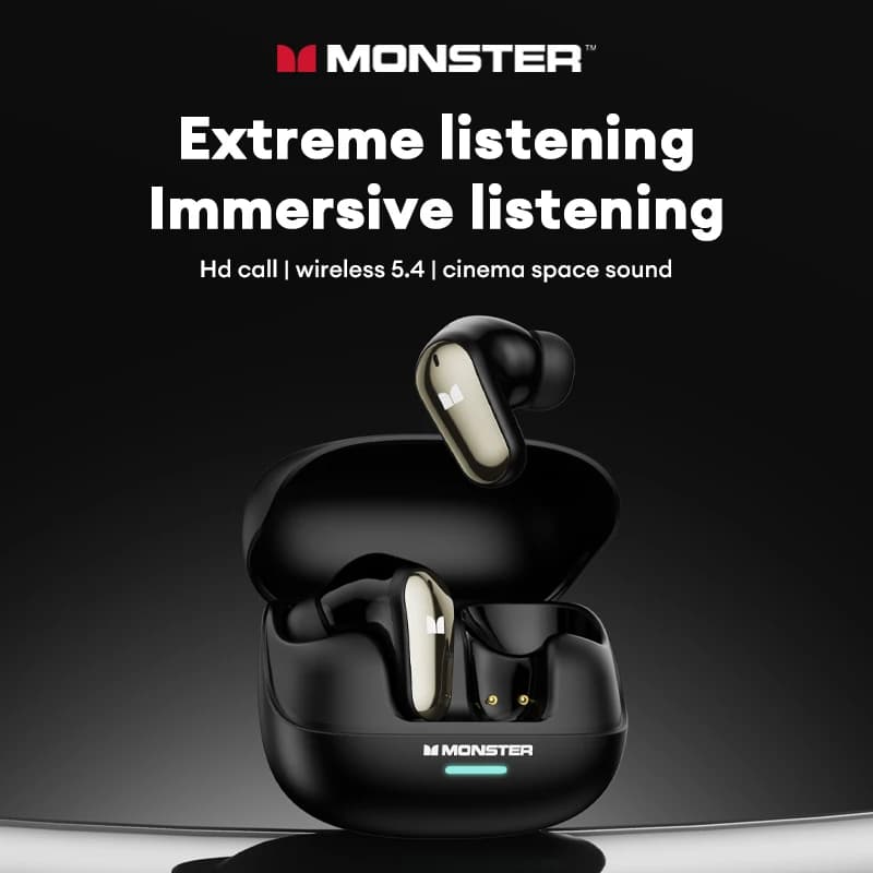 سماعات Monster MQT52 لاسلكية بلوتوث 5.4، عمر بطارية طويل، سماعات ألعاب، وضع مزدوج HIFI، صوت ستيريو مع ميكروفون