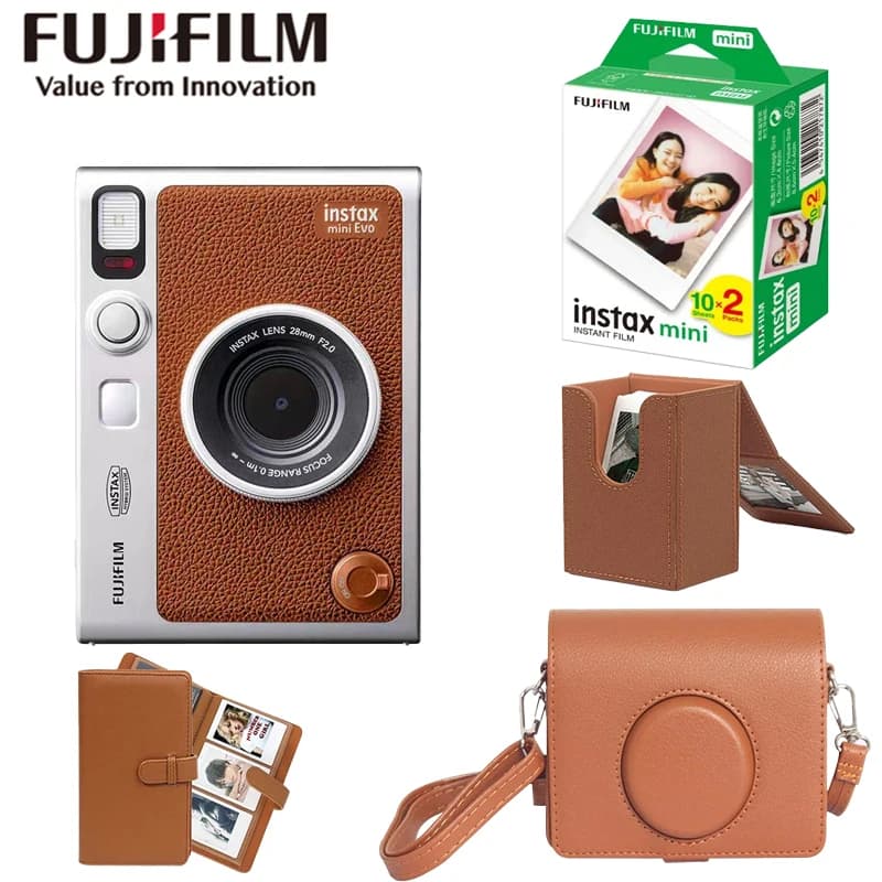 كاميرا Fujifilm Instax Mini Evo الجديدة طابعة صور فورية للهاتف الذكي + (اختياري حقيبة عمودية Instax + واقي + 20 فيلم)