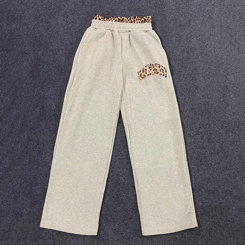 Leopard Print Letter Embroidered Double Waistband Street Casual Pants Y2K Style Men's And Women's Versatile Sweatpants - 3
