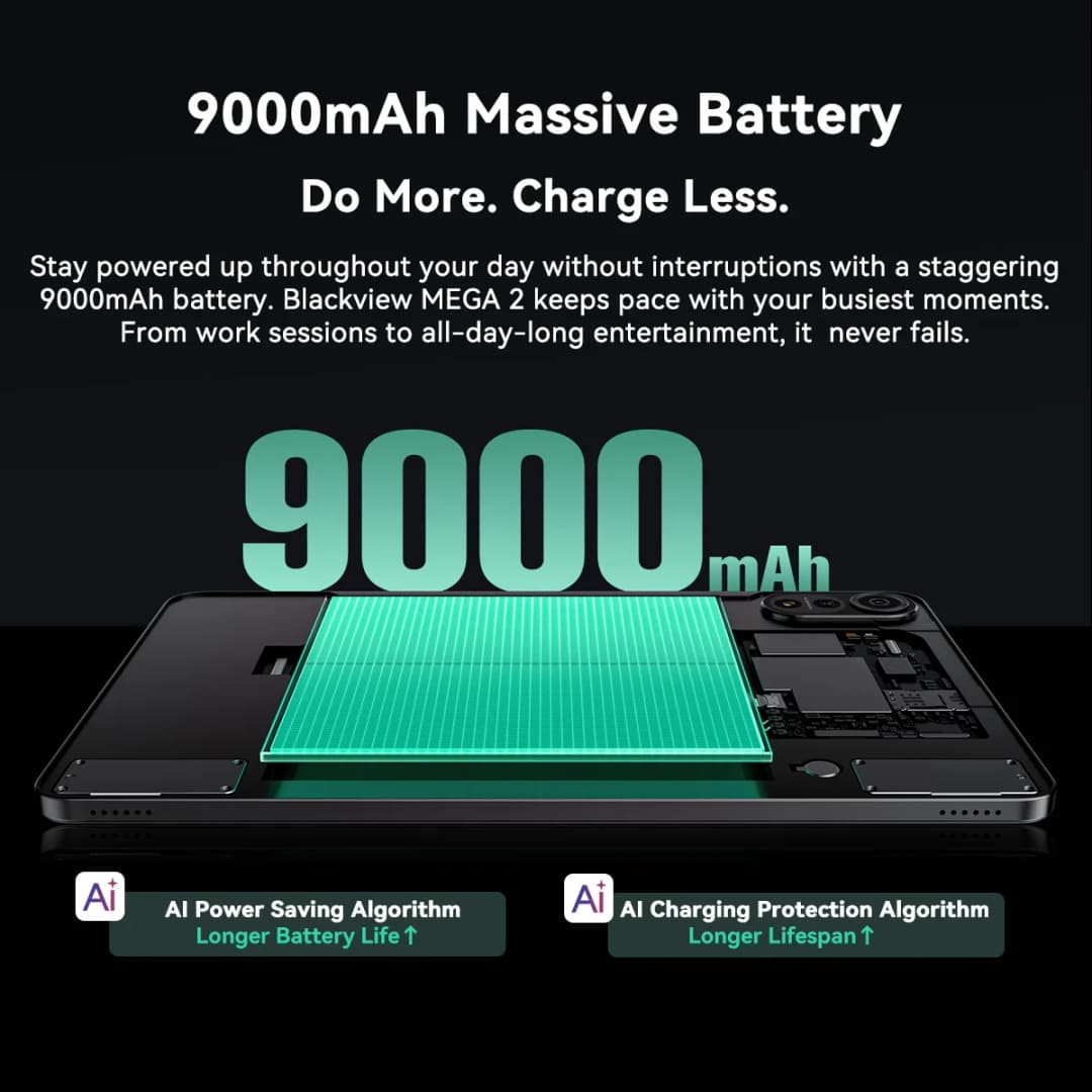 مجموعة جهاز لوحي Blackview MEGA 2 مع لوحة مفاتيح وفأرة وقلم، شاشة 12 بوصة بدقة 2K ذاكرة وصول عشوائي 12GB+24GB ذاكرة قراءة فقط 256GB نظام أندرويد 15 بطارية 9000mAh - 3