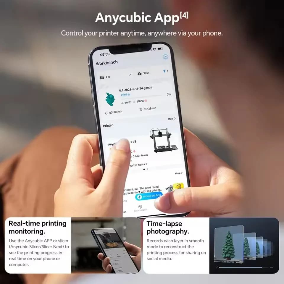 طابعة ثلاثية الأبعاد ANYCUBIC Kobra 3 V2 Combo بتقنية FDM و8 ألوان وسرعة 600 مم/ثانية وتجفيف خيط نشط وتسوية تلقائية بحجم 255*255*260 مم - 4