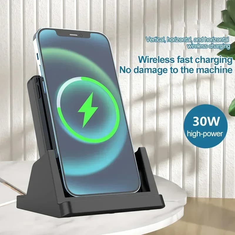 30W Wireless Charger Pad Stand Desktop Ultra-thin Mobile Phone For iPhone 15 14 13 12 Samsung Xiaomi Fast Charging Dock Station - 5
