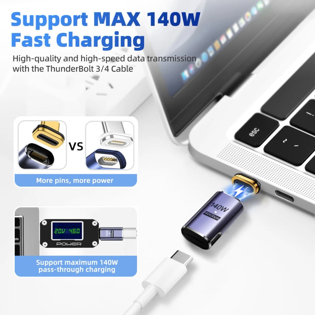 NNBILI 140W USB4.0 40Gbps Thunderbolt3 Magnetic Type-C TO USBC Fast Charge Magnet Converter Cable 8K@60Hz OTG USB Type C Adapter - 2