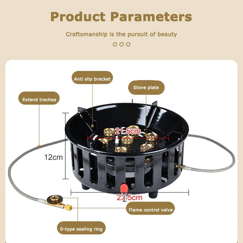 19800W High-Power Strong Fire 7-Core Camping Stove Portable Gas Burner Windproof Electronic Ignition Camping Equipment - 3