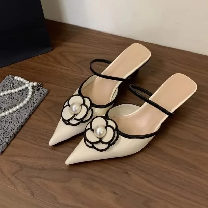 2025 Flower Pointed Toe High Heels Women Luxury Designer Sandals Female Summer Elegant Fashion Pumps Flower Mule Slippers Women - 5