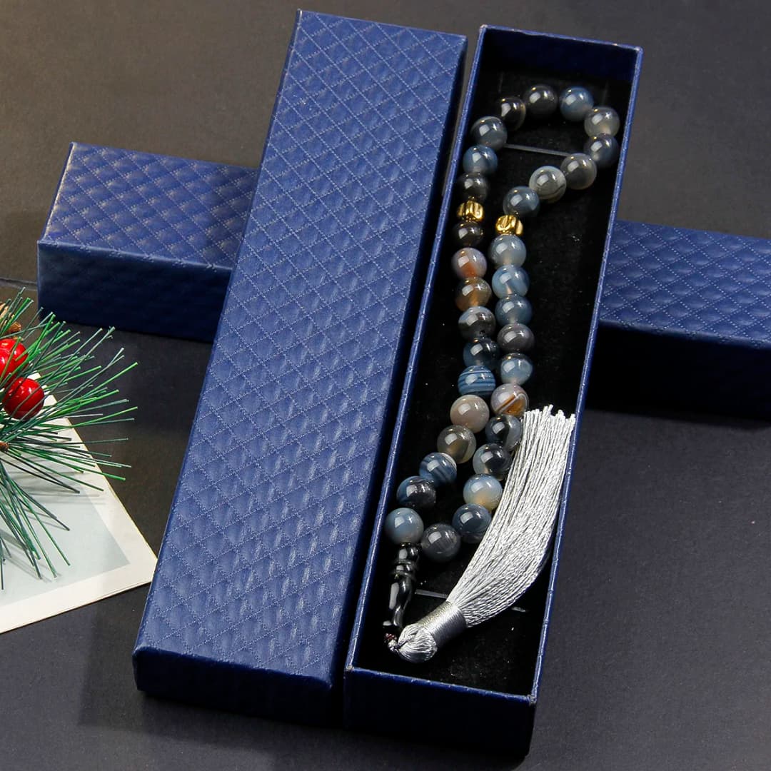 سوار مسبحة حج من حجر العقيق 10 ملم مع قلادة شرابة رائعة، سوار خرز مسلم