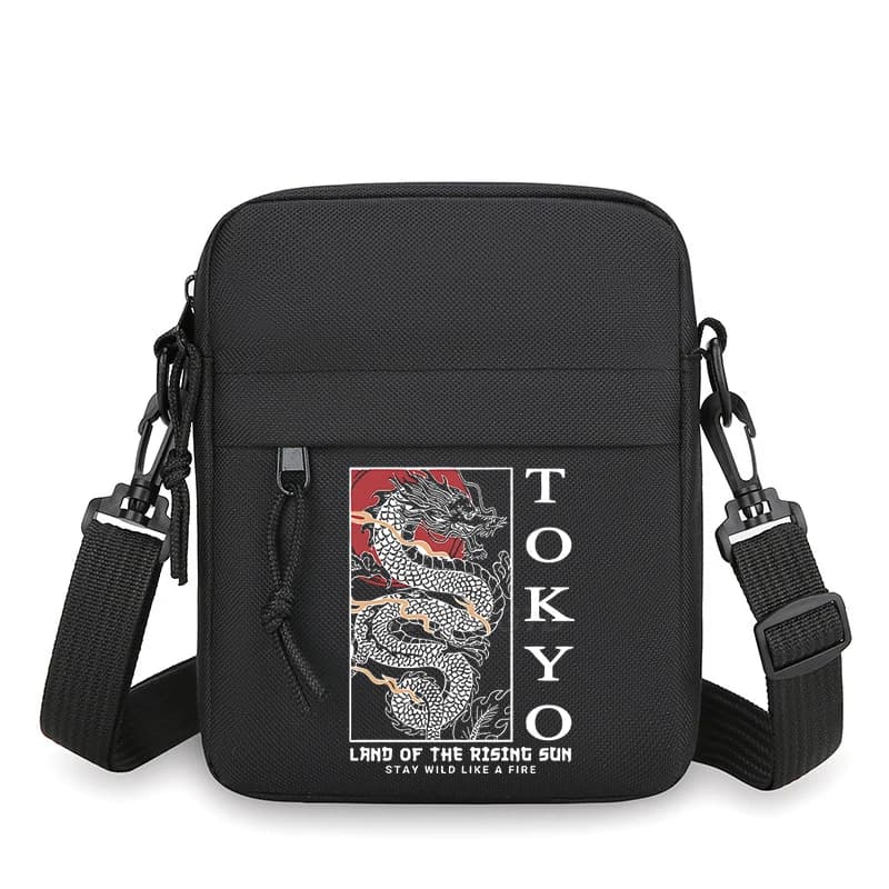 Men's Shoulder Bag Japanese Style Vintage Dragon Small Crossbody Bags Man Fashion Zipper Mini Mobile Phone Bag Fun Messenger Bag - 2