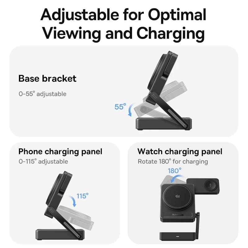 Baseus 3 في 1 شاحن لاسلكي مغناطيسي Qi2.2 شحن سريع 25 واط لهاتف iPhone 17 16 15 14 وساعة Apple وسماعات AirPods Pro وiWatch - 4