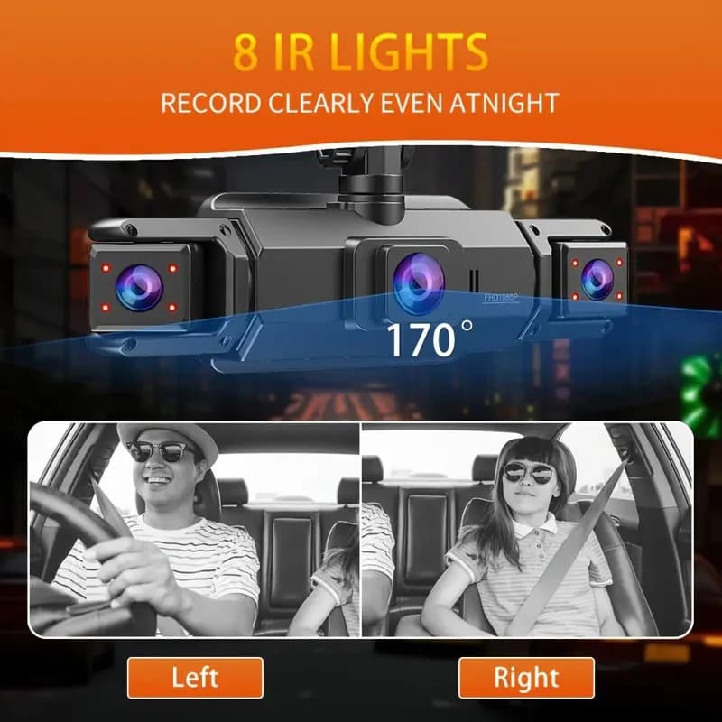 360° Car DVR Dash Cam 4 Lens Front Rear Left Right Inside IPS Screen Rotatable Lens Night Vision 24H Parking G-Sensor Black Box - 5