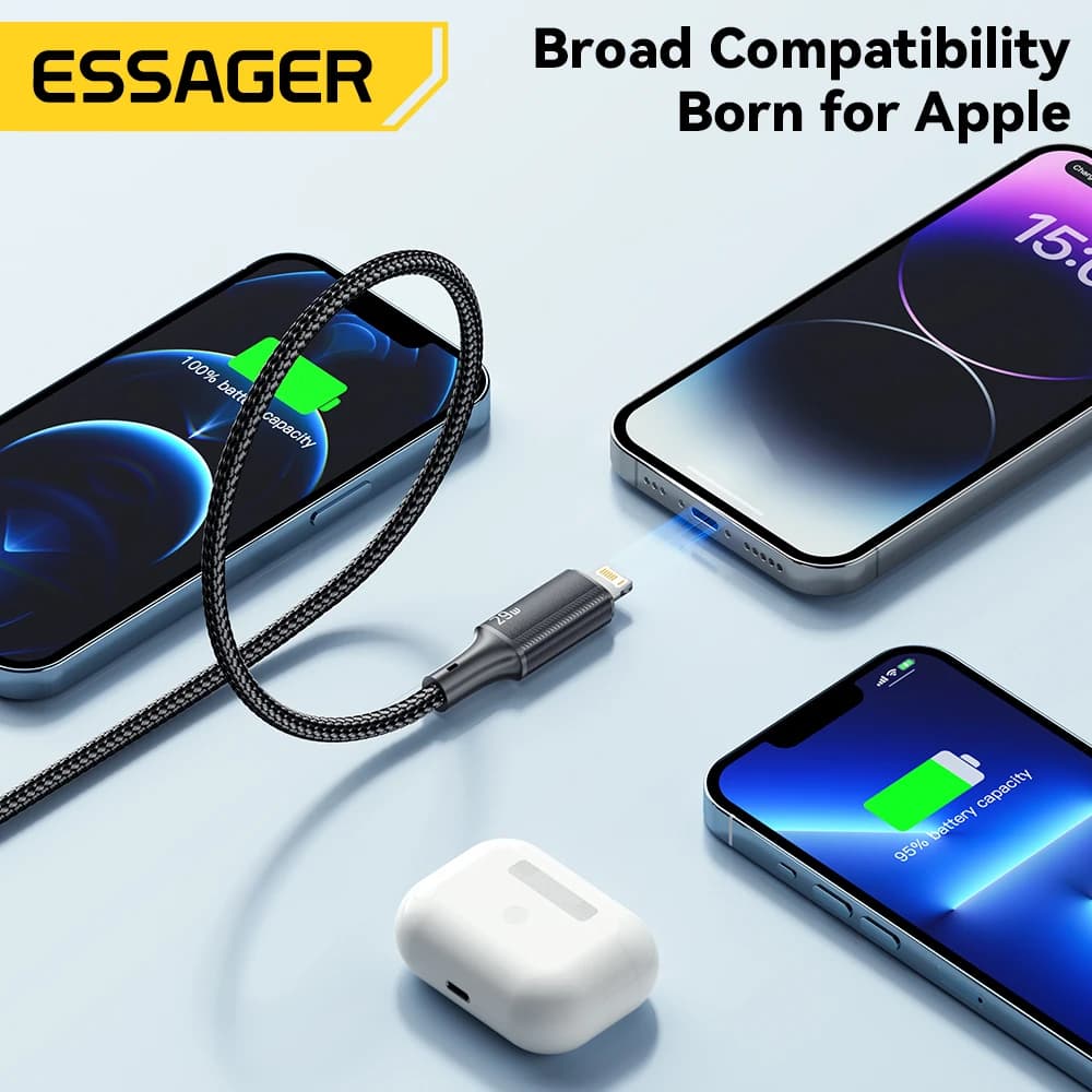 كابل إيساجر USB C لهاتف آيفون 14 و13 و12 و11 برو ماكس وXs و8 بلس وآيباد وماك بوك سلك شحن سريع 29 واط PD نوع C إلى لايتنينج - 6