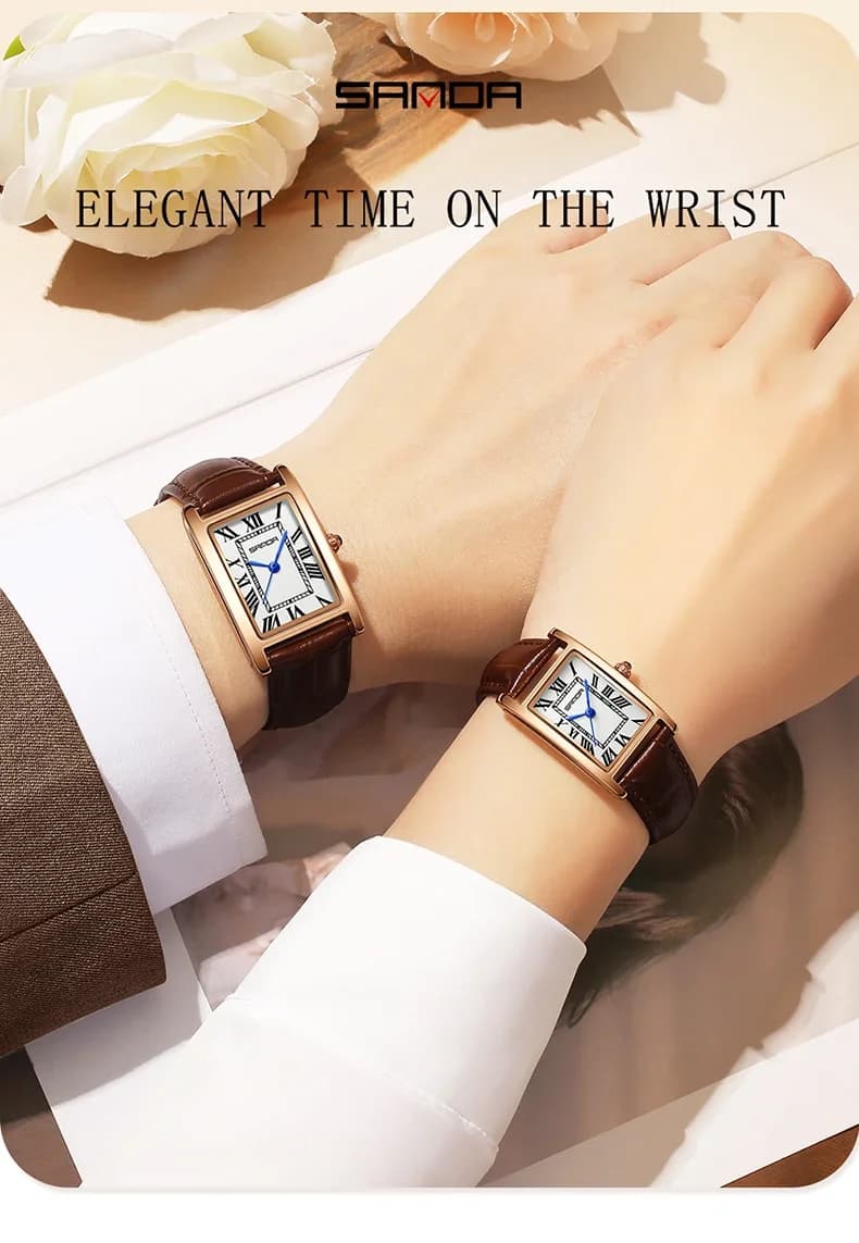 SANDA Leisure Leather Strap Men Women Couple Tank Watches Vintage Korean Roman Scale Square Temperament Quartz Wristwatch - 3