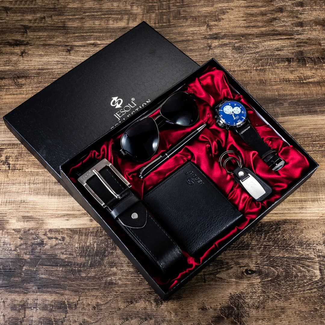 Gift Business Luxury Company Mens Set 6 in 1 Watch Glasses Pen Keychain Belt Purse Welcome Holiday Birthday - 2
