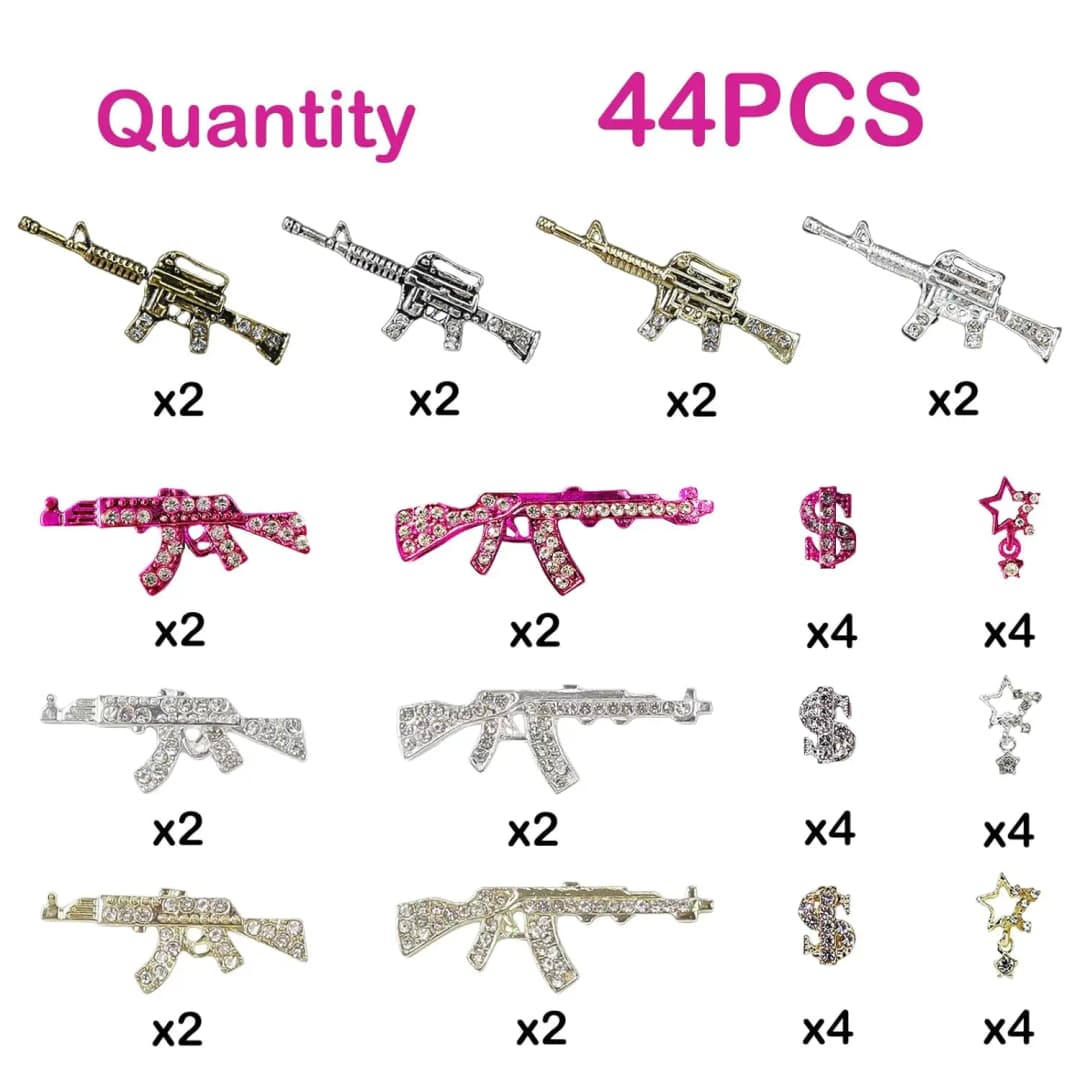 44PCS Gun Nail Charms Nail Art Rhinestone Alloy Gun Dollar Sign Star Nail Luxury Decor for Acrylic DIY Jewelry Nails Accessories - 5