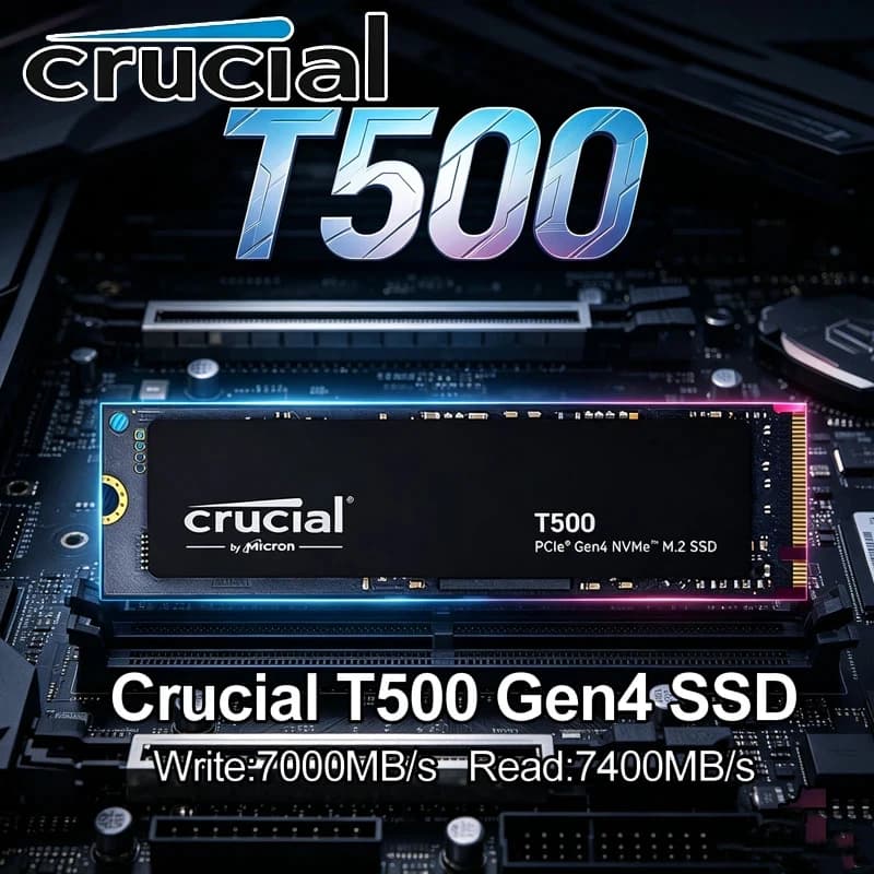 كروتشال T500 1 تيرا بايت M.2 2280 PCIe Gen4 NVMe SSD بسرعة 7300 ميجابايت/ثانية تخزين ألعاب عالي السرعة، متوافق مع PS5 ولابتوب PC، OEM CT1000T500SSD8