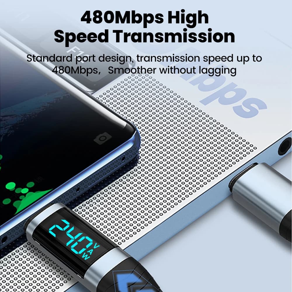 240W Type C to Type C Super Charge Digital Display Cable 0.5m-2m USB C Data Cable For Iphone 15 16 Samsung s24 s23 Huawei Xiaomi - 4