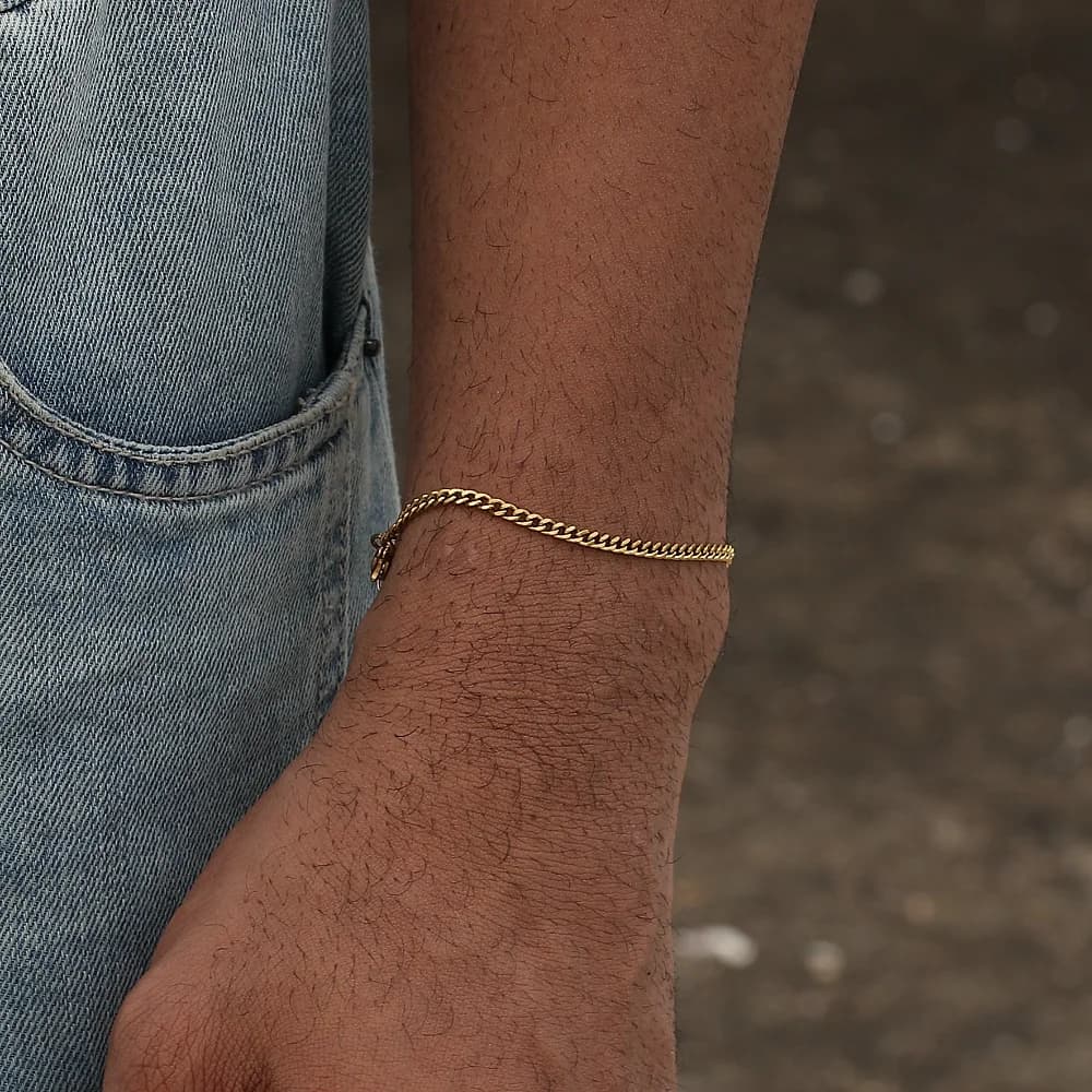 سوار سلسلة كوبية هيب هوب من الفولاذ المقاوم للصدأ للنساء 3 5 7 ملم سوار رجالي بسيط من الفولاذ المقاوم للصدأ مجوهرات لون ذهبي - 2