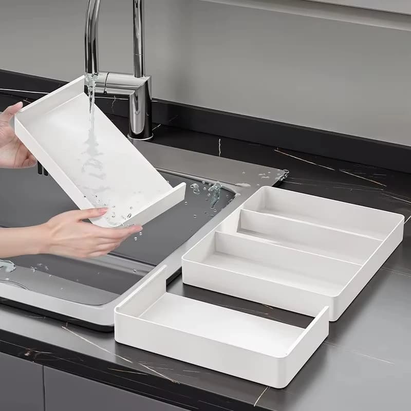 1pc Kitchen Drawer Retractable Storage Box Large-capacity Partitioning Storage Tray Home Tableware Knife Spoon Organizing Box - 5