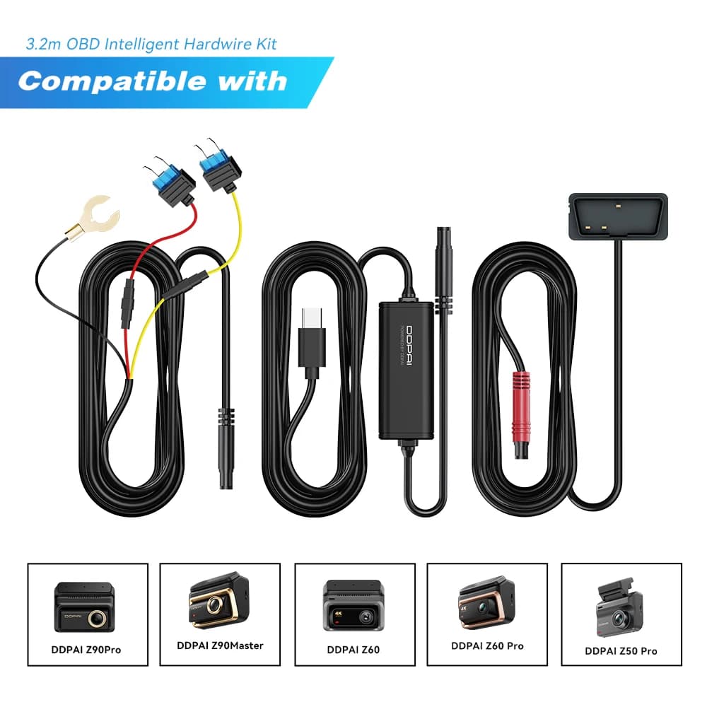DDPAI مجموعة أدوات كاميرا سيارة ذكية OBD، متوافقة مع موديلات Z50/Z40/Z50Pro/Z60/Z90، وضع وقوف السيارات 24 ساعة